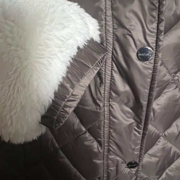 Sanctuary Brown and Cream Hooded Quilt Mixed Media Jacket - L - Picture 4 of 7